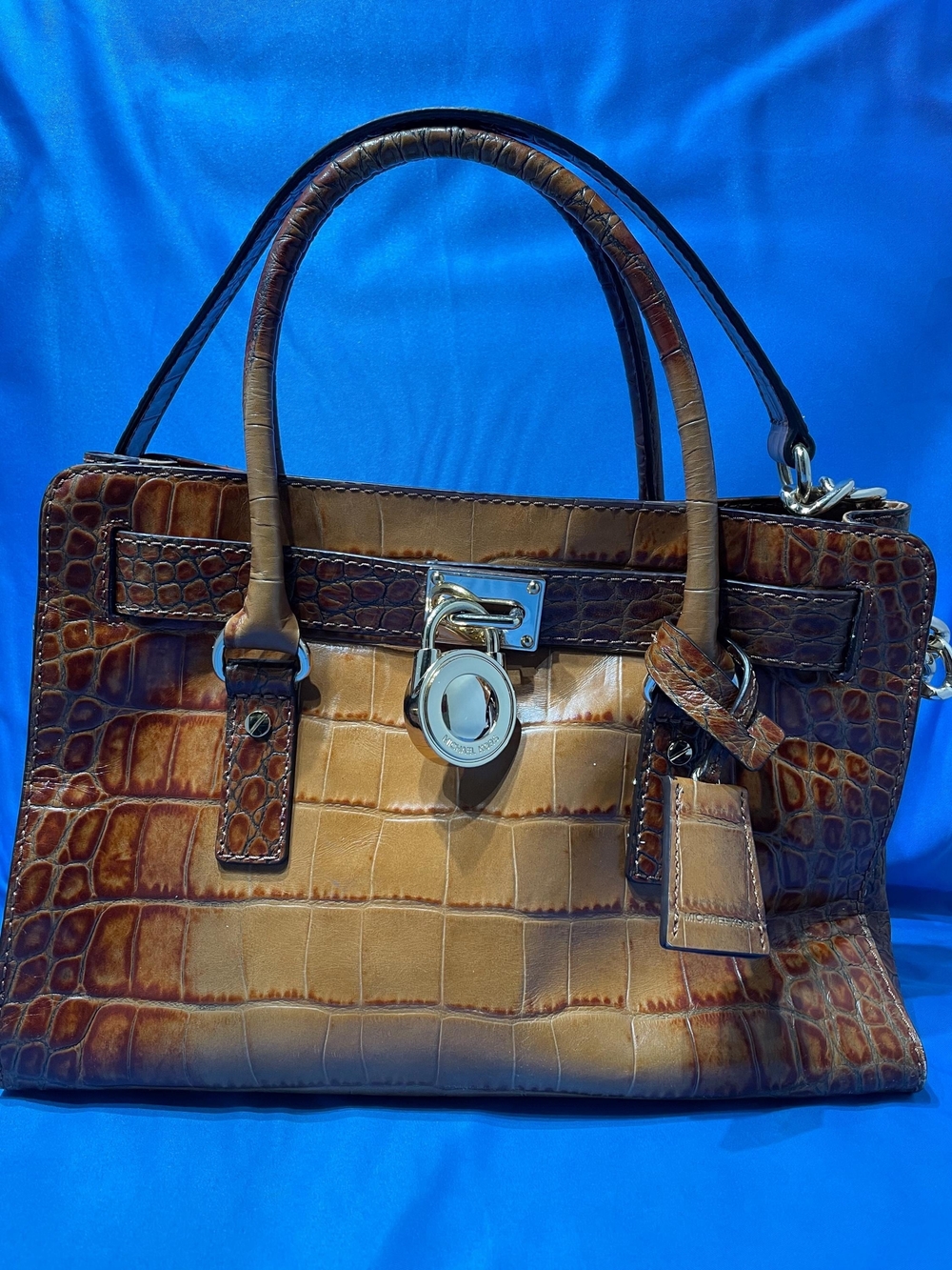 Michael Kors Hamilton Large Croc-Embossed Leather Satchel - Brown